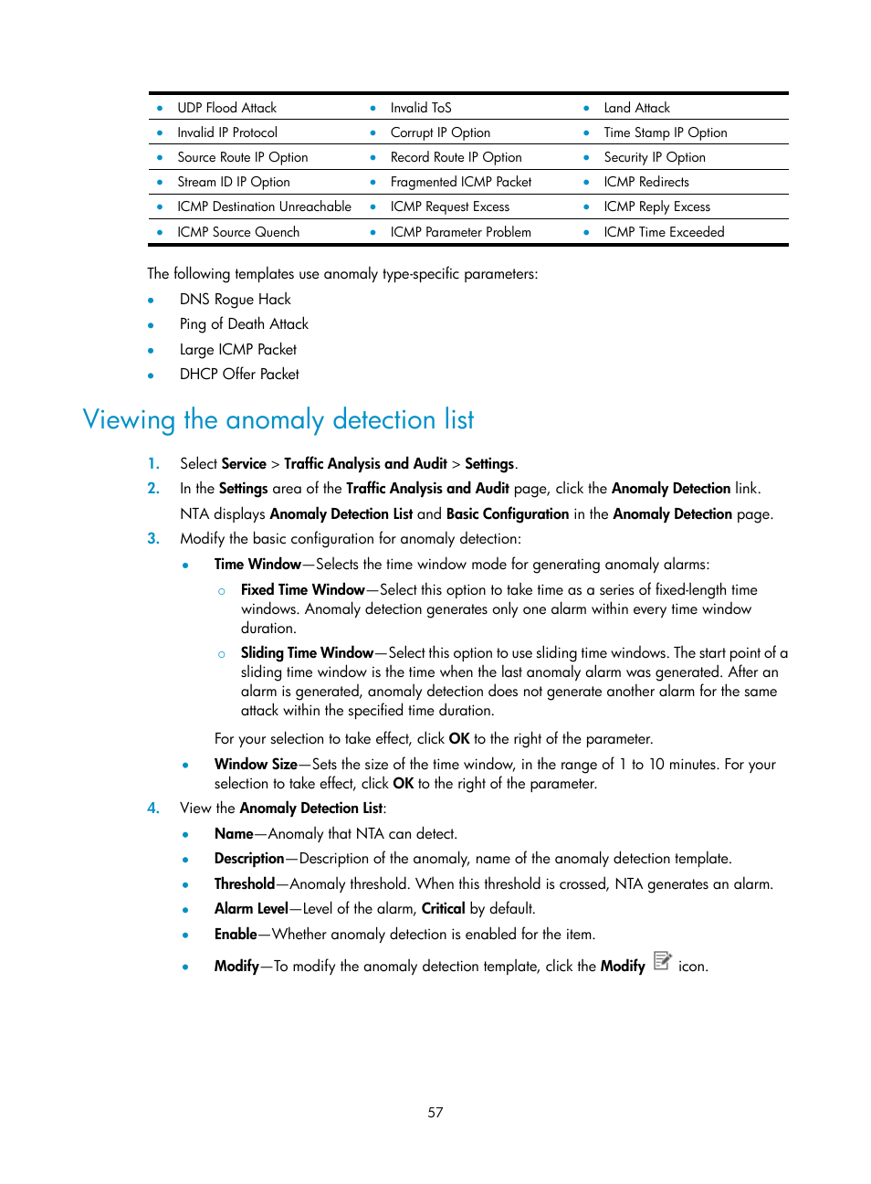 Viewing the anomaly detection list | H3C Technologies H3C Intelligent Management Center User Manual | Page 67 / 371