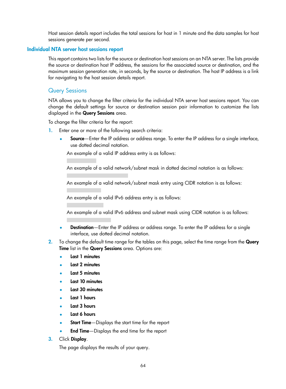 Individual nta server host sessions report, Query sessions | H3C Technologies H3C Intelligent Management Center User Manual | Page 74 / 371