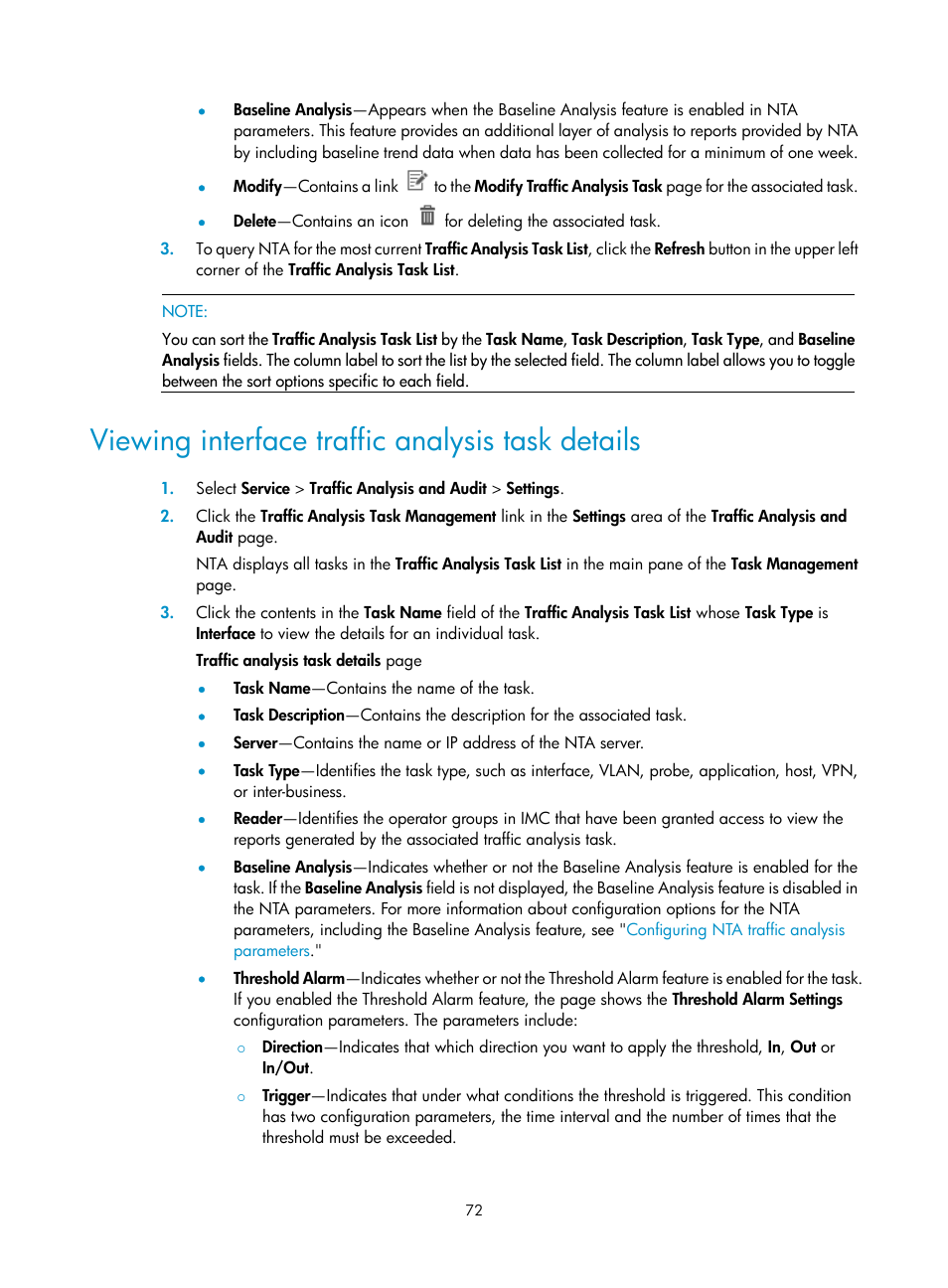 Viewing interface traffic analysis task details | H3C Technologies H3C Intelligent Management Center User Manual | Page 82 / 371