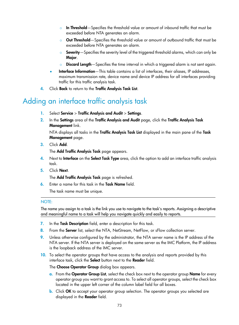 Adding an interface traffic analysis task | H3C Technologies H3C Intelligent Management Center User Manual | Page 83 / 371