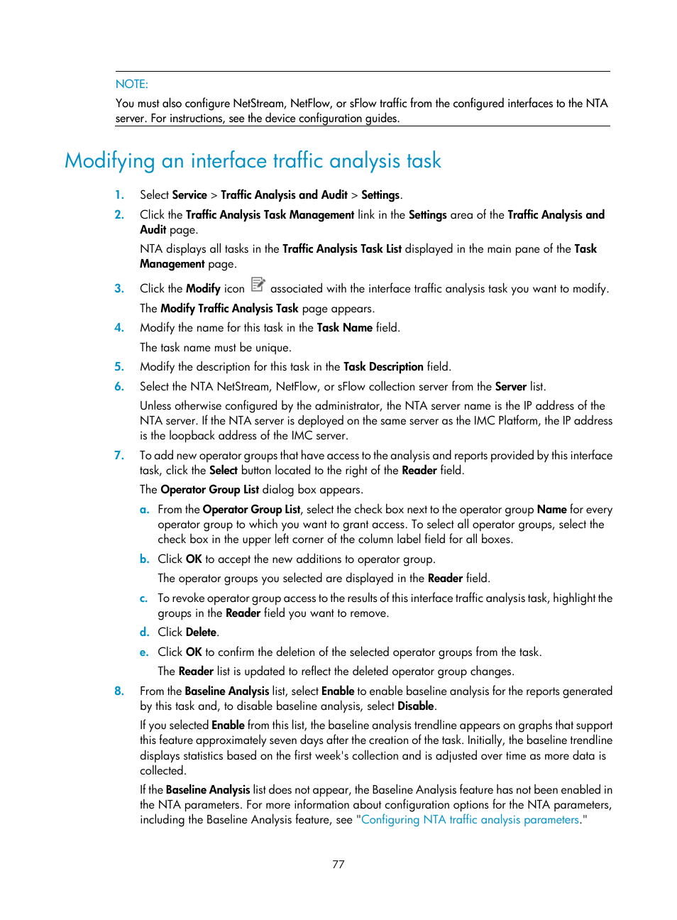 Modifying an interface traffic analysis task, Modifying an, Interface traffic analysis task | H3C Technologies H3C Intelligent Management Center User Manual | Page 87 / 371