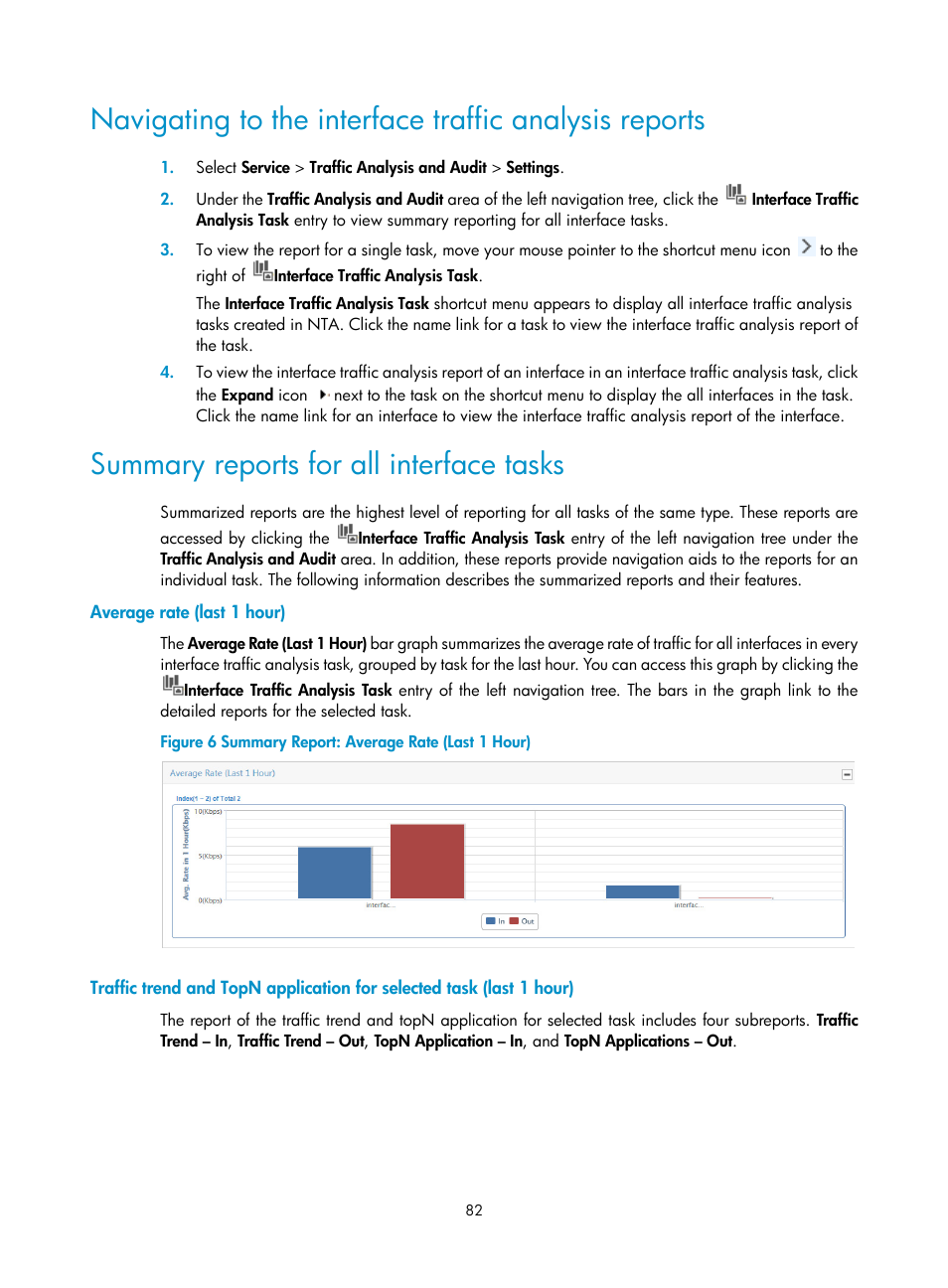 Summary reports for all interface tasks, Average rate (last 1 hour) | H3C Technologies H3C Intelligent Management Center User Manual | Page 92 / 371