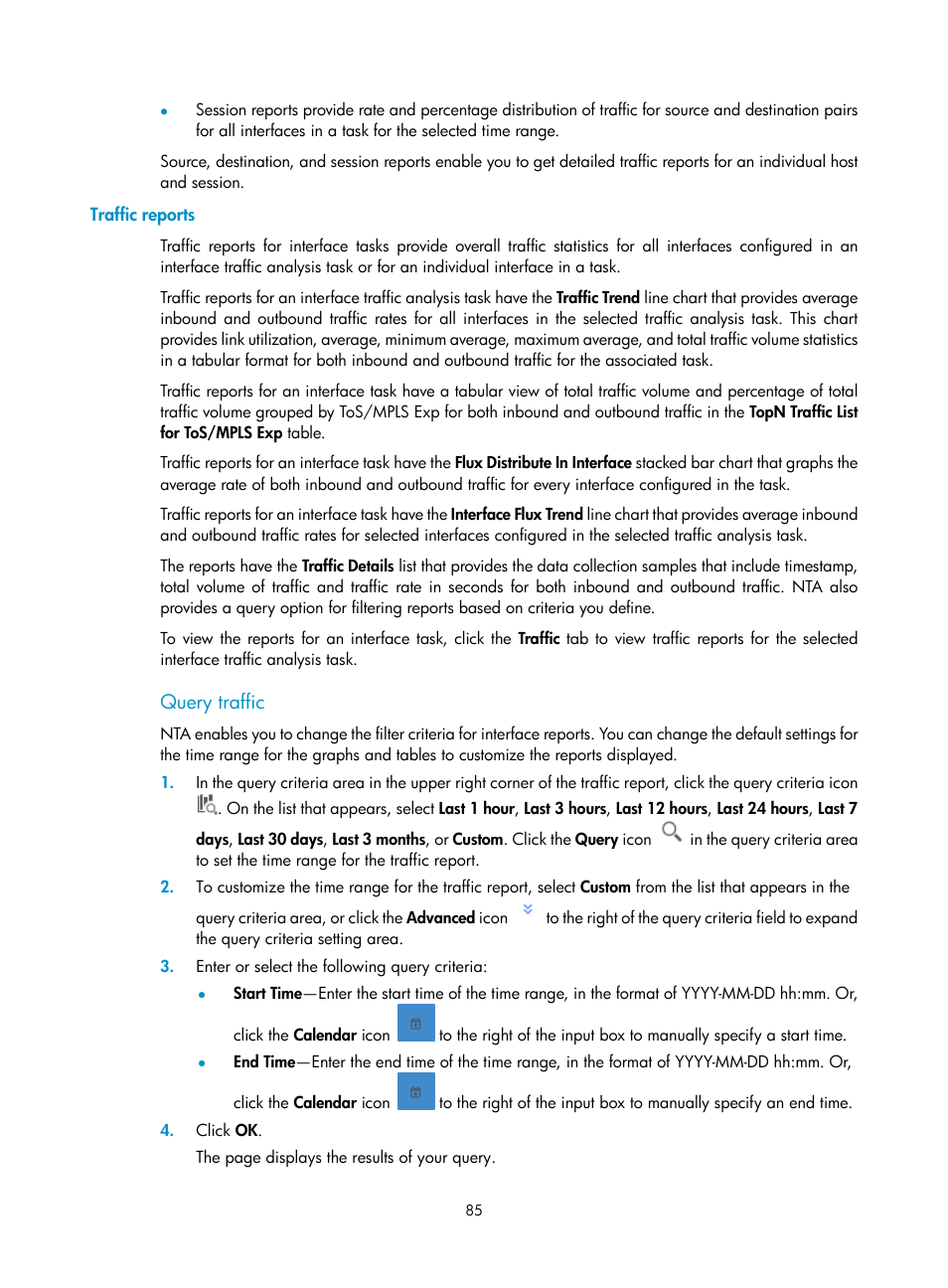 Traffic reports, Query traffic | H3C Technologies H3C Intelligent Management Center User Manual | Page 95 / 371