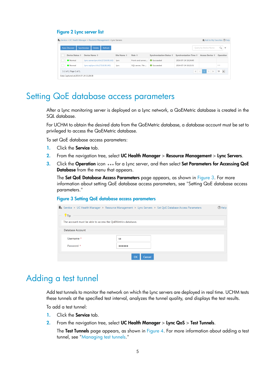 Setting qoe database access parameters, Adding a test tunnel, Figure 2 | H3C Technologies H3C Intelligent Management Center User Manual | Page 14 / 78