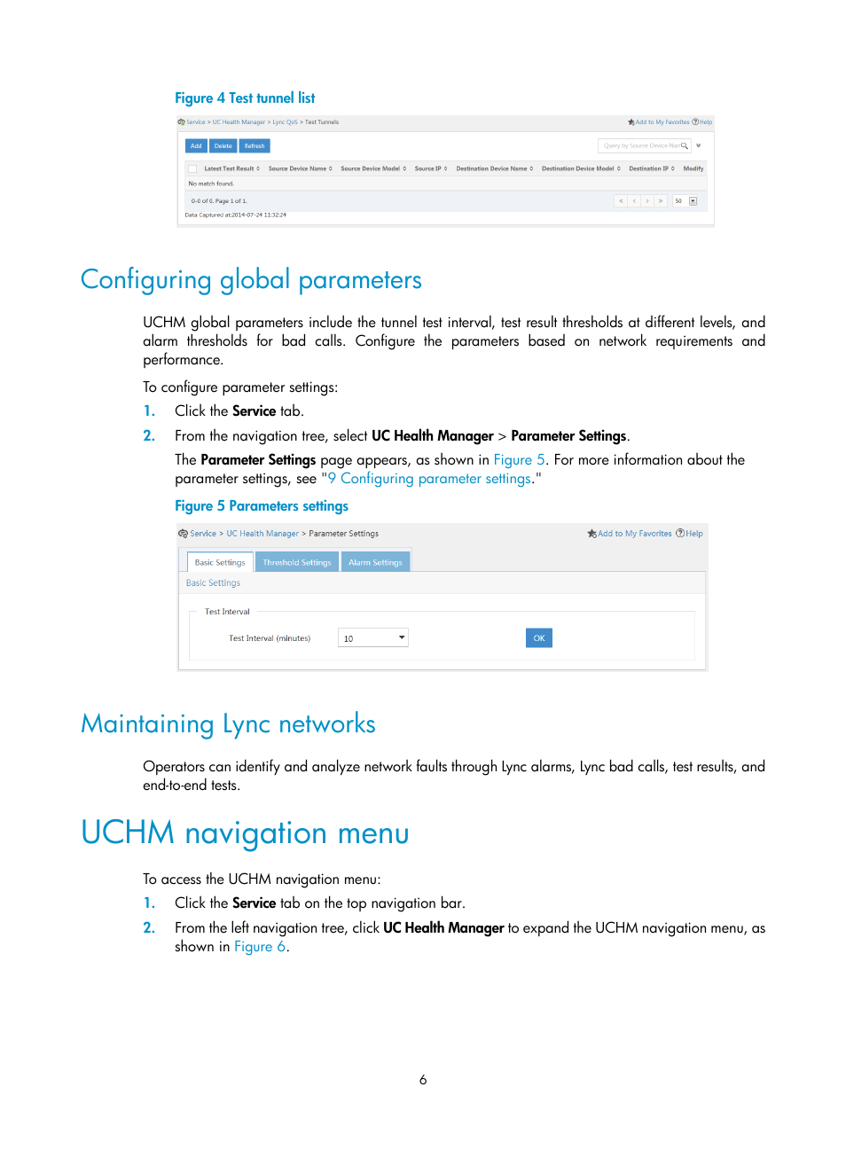 Configuring global parameters, Maintaining lync networks, Uchm navigation menu | Figure 4 | H3C Technologies H3C Intelligent Management Center User Manual | Page 15 / 78