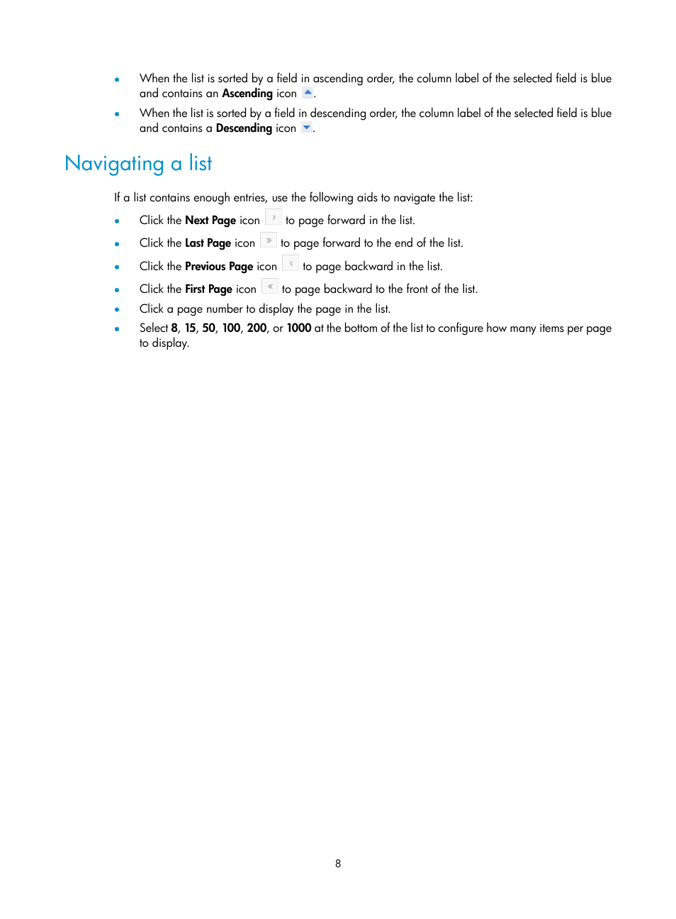 Navigating a list | H3C Technologies H3C Intelligent Management Center User Manual | Page 17 / 78