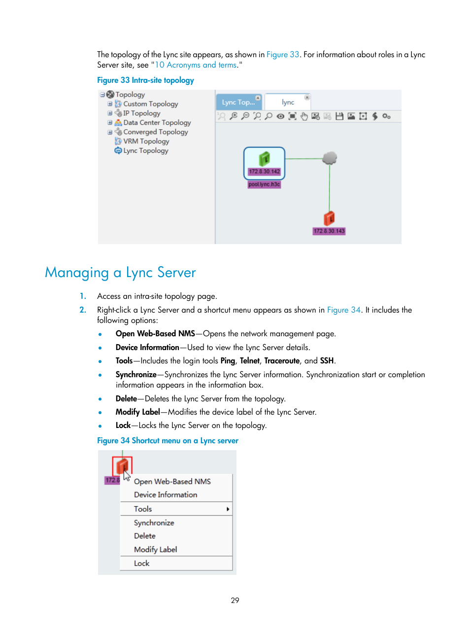 Managing a lync server | H3C Technologies H3C Intelligent Management Center User Manual | Page 38 / 78