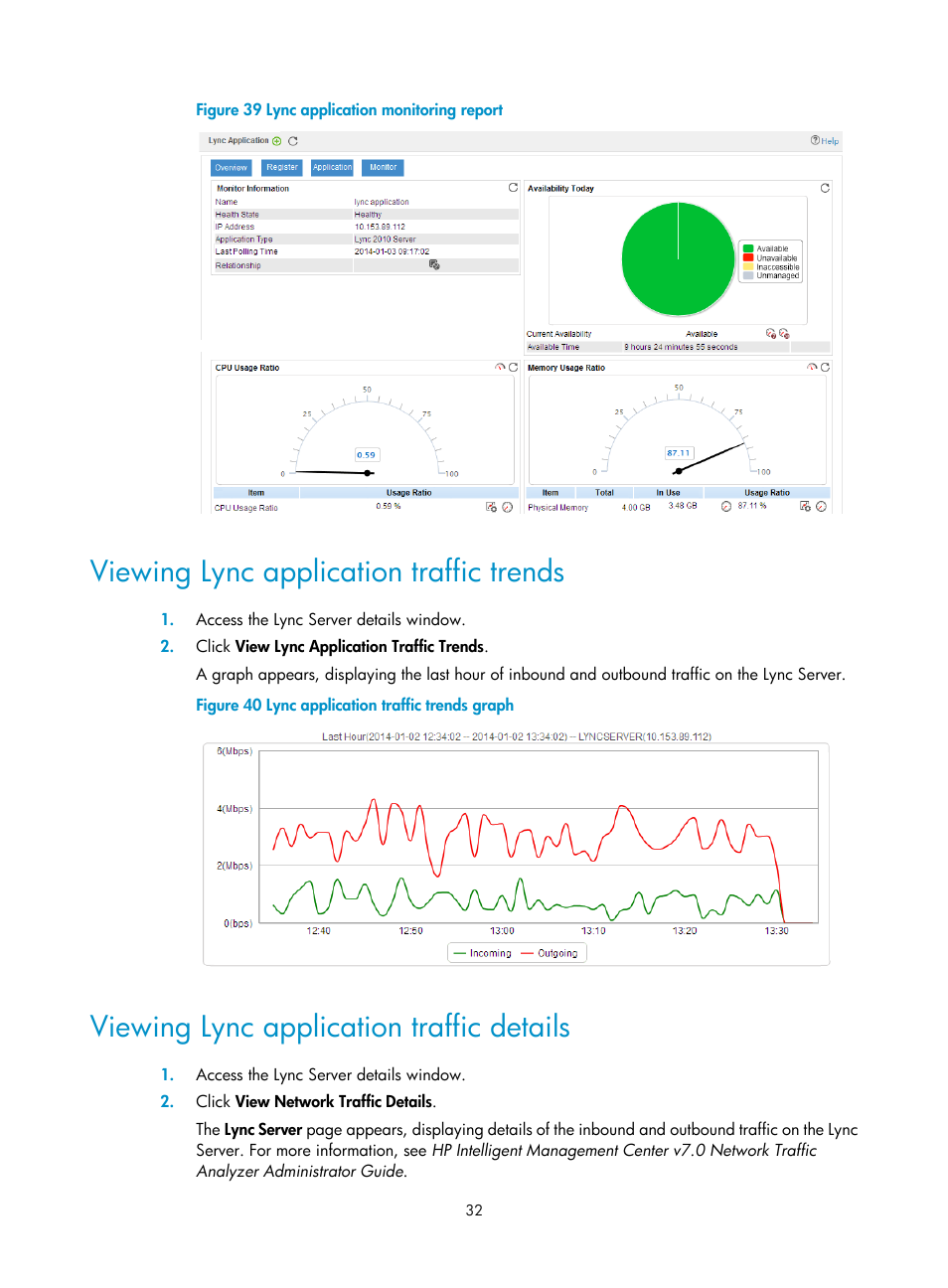Viewing lync application traffic trends, Viewing lync application traffic details | H3C Technologies H3C Intelligent Management Center User Manual | Page 41 / 78