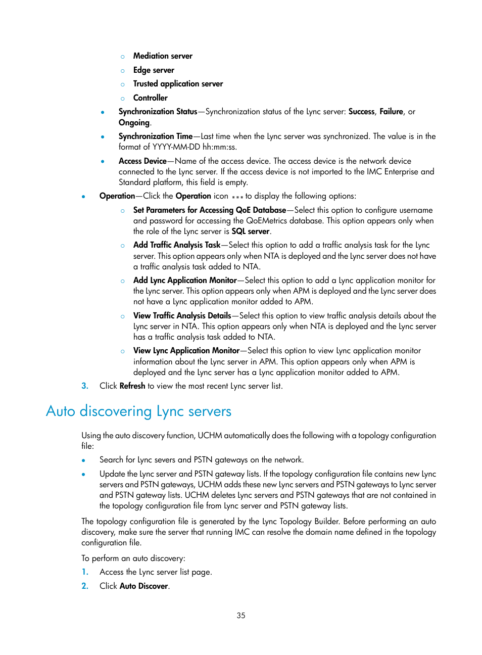 Auto discovering lync servers | H3C Technologies H3C Intelligent Management Center User Manual | Page 44 / 78