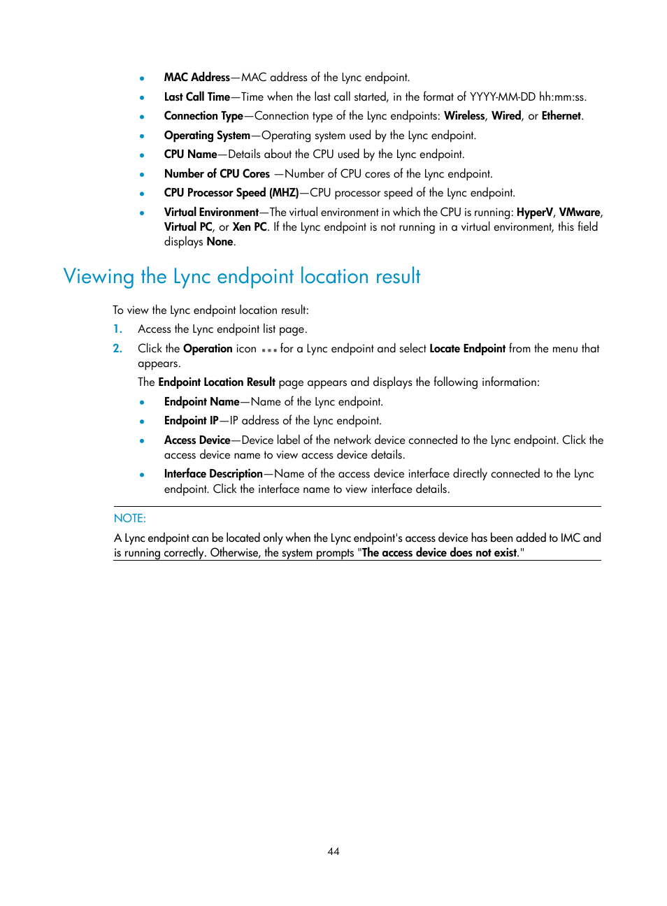 Viewing the lync endpoint location result | H3C Technologies H3C Intelligent Management Center User Manual | Page 53 / 78