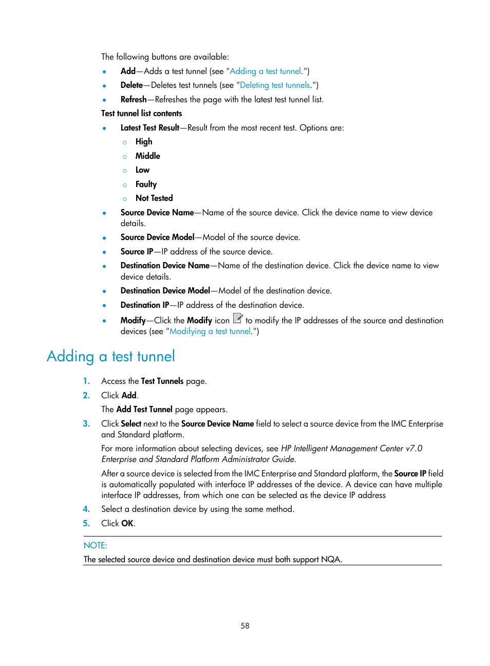 Adding a test tunnel | H3C Technologies H3C Intelligent Management Center User Manual | Page 67 / 78