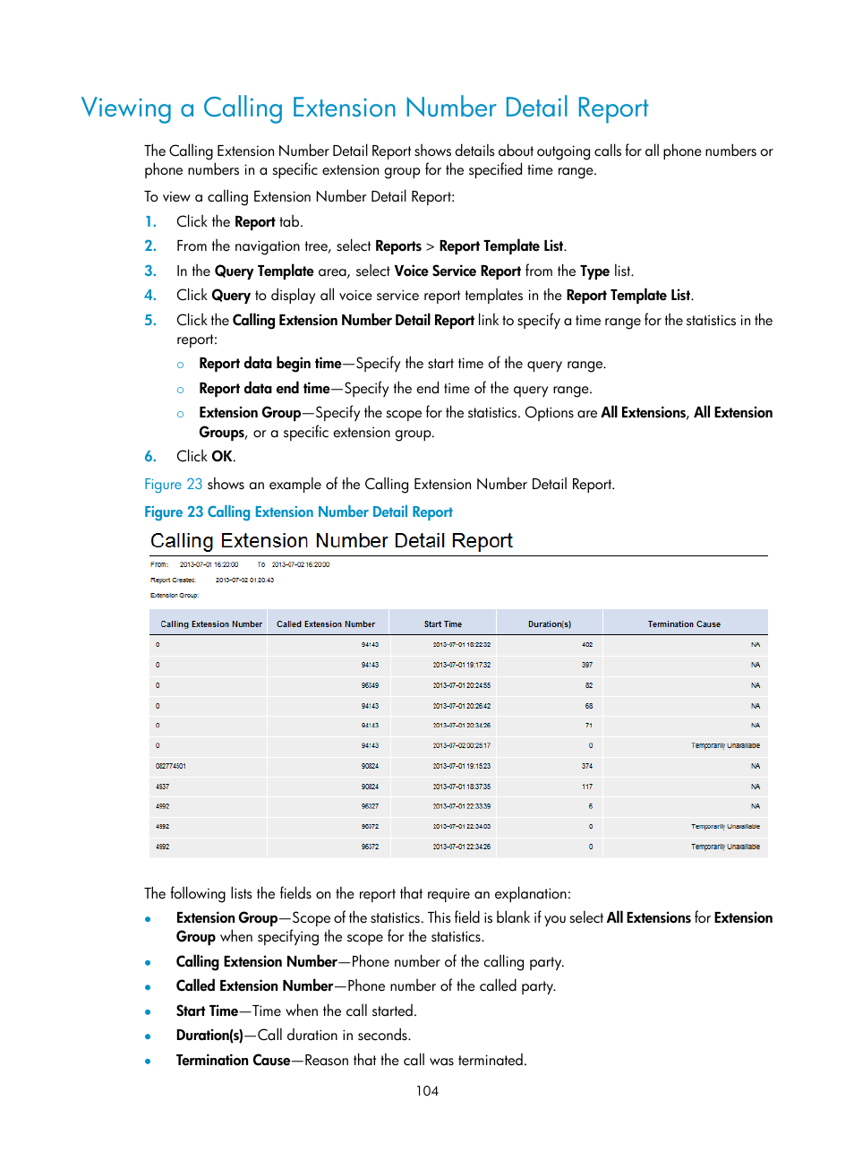 Viewing a calling extension number detail report | H3C Technologies H3C Intelligent Management Center User Manual | Page 113 / 145