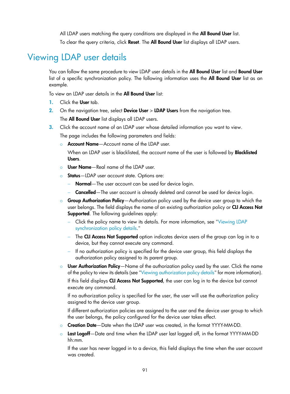 Viewing ldap user details | H3C Technologies H3C Intelligent Management Center User Manual | Page 100 / 137