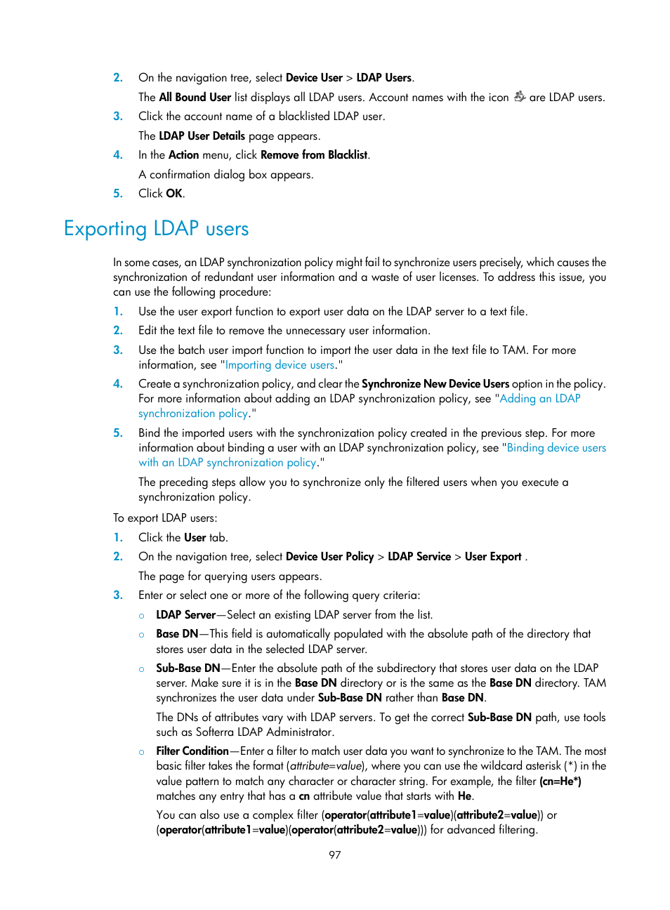Exporting ldap users | H3C Technologies H3C Intelligent Management Center User Manual | Page 106 / 137