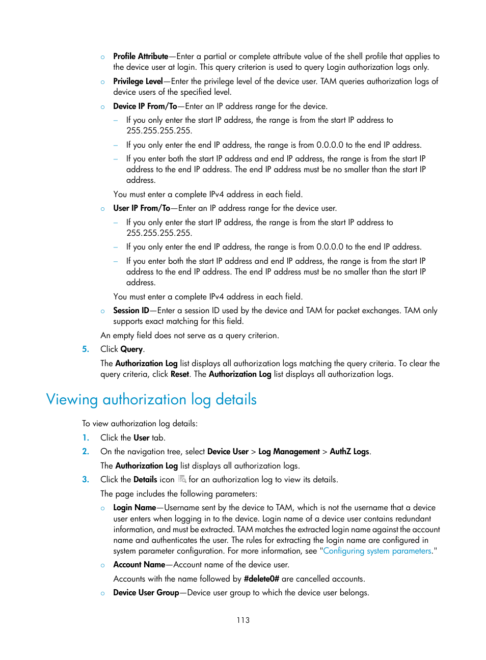 Viewing authorization log details | H3C Technologies H3C Intelligent Management Center User Manual | Page 122 / 137