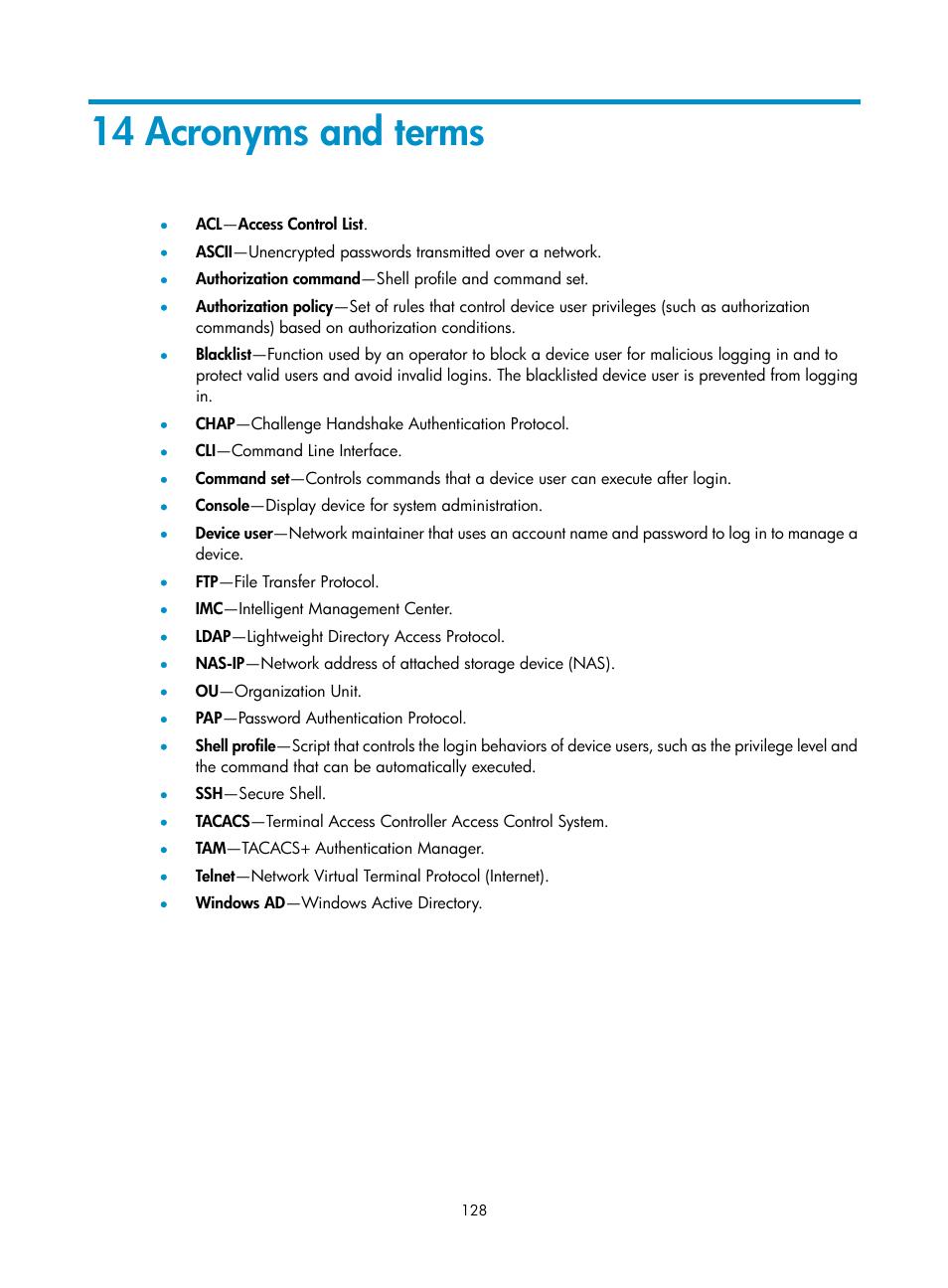 14 acronyms and terms | H3C Technologies H3C Intelligent Management Center User Manual | Page 137 / 137