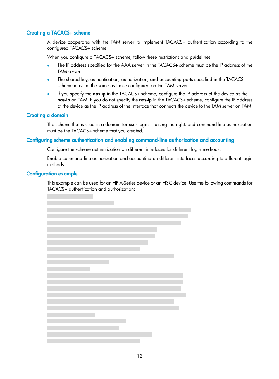 Creating a tacacs+ scheme, Creating a domain, Configuration example | H3C Technologies H3C Intelligent Management Center User Manual | Page 21 / 137