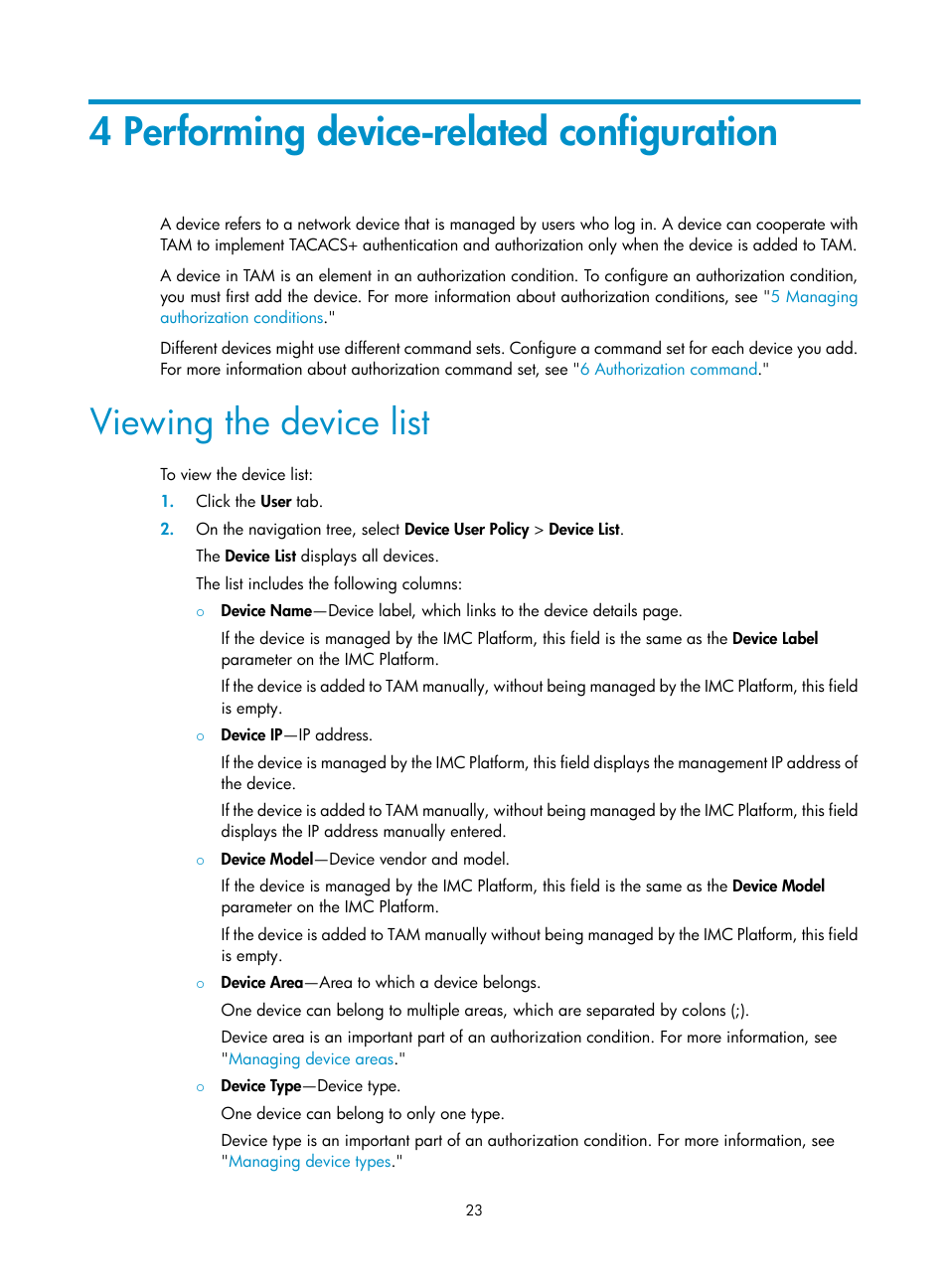 4 performing device-related configuration, Viewing the device list | H3C Technologies H3C Intelligent Management Center User Manual | Page 32 / 137