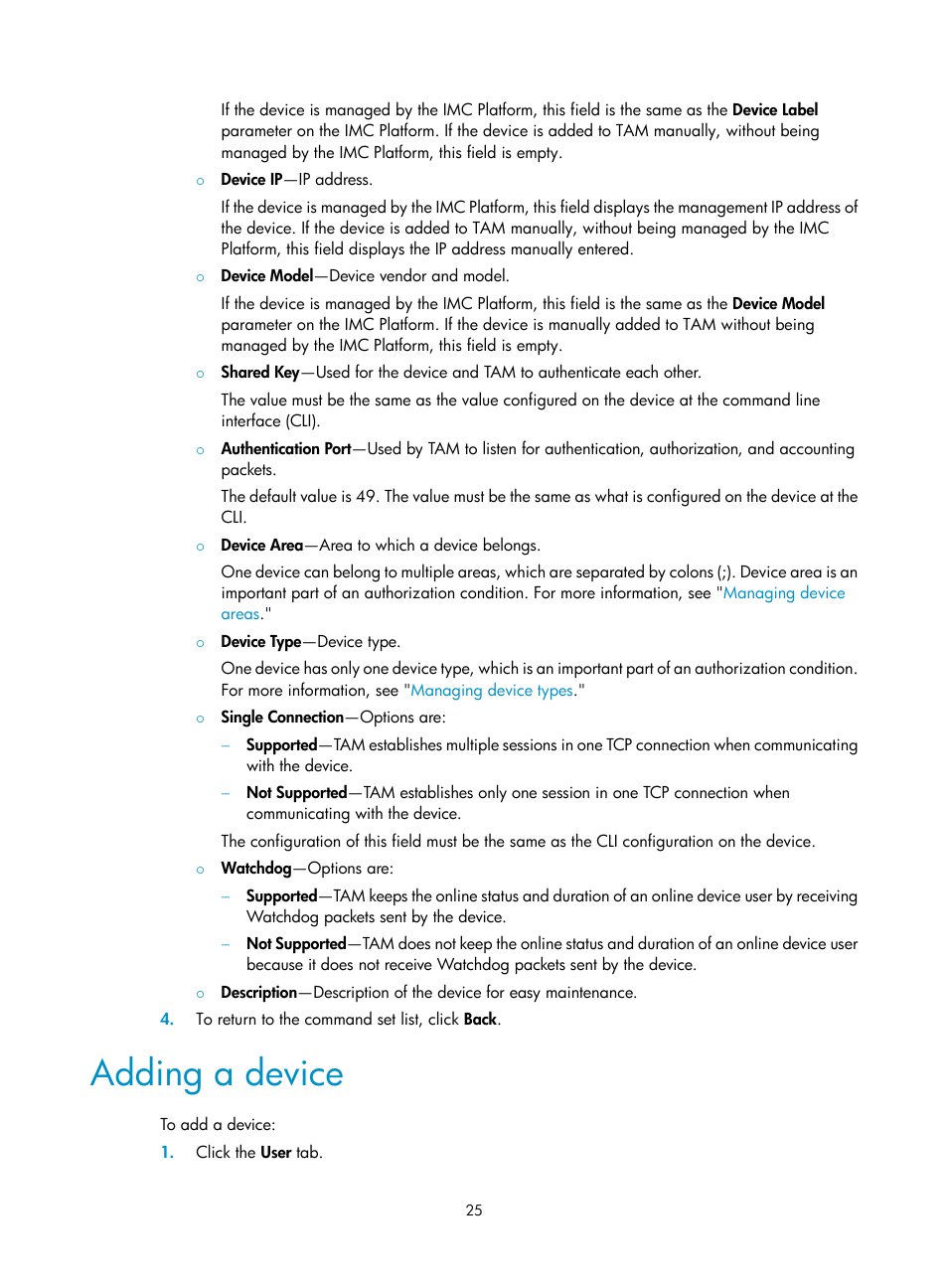 Adding a device | H3C Technologies H3C Intelligent Management Center User Manual | Page 34 / 137