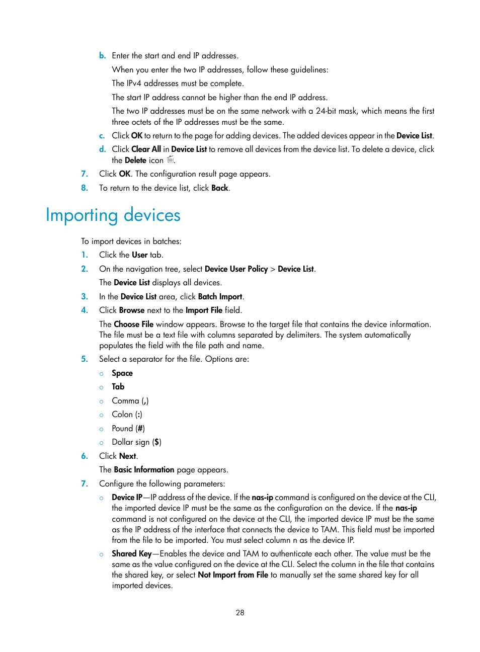 Importing devices | H3C Technologies H3C Intelligent Management Center User Manual | Page 37 / 137