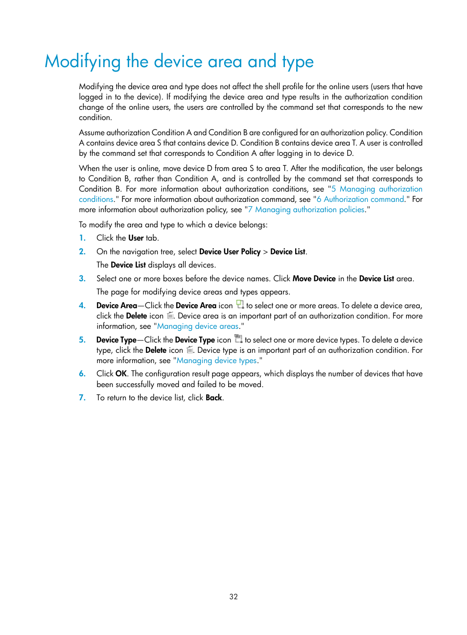 Modifying the device area and type | H3C Technologies H3C Intelligent Management Center User Manual | Page 41 / 137