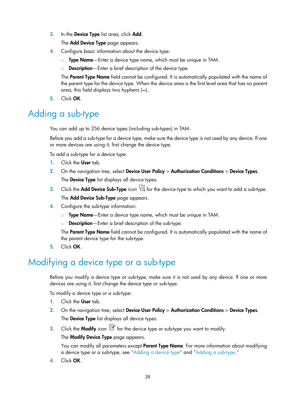 Adding a sub-type, Modifying a device type or a sub-type | H3C Technologies H3C Intelligent Management Center User Manual | Page 47 / 137