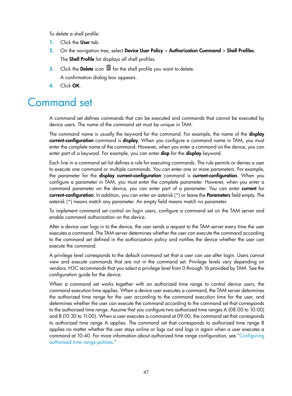 Command set, Suppor | H3C Technologies H3C Intelligent Management Center User Manual | Page 56 / 137