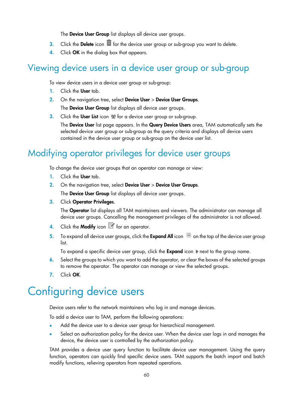 Configuring device users | H3C Technologies H3C Intelligent Management Center User Manual | Page 69 / 137