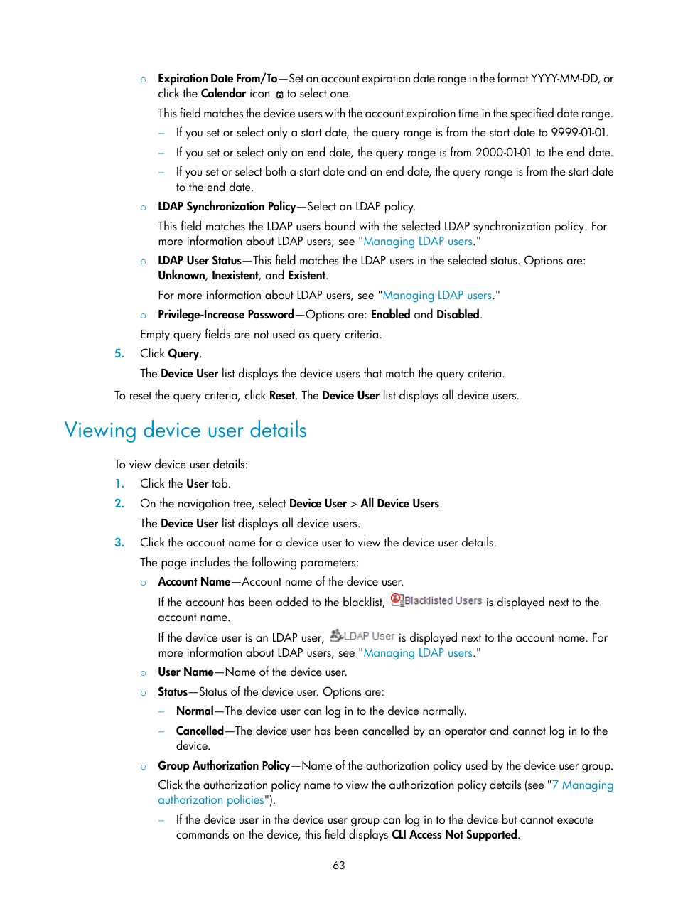 Viewing device user details | H3C Technologies H3C Intelligent Management Center User Manual | Page 72 / 137