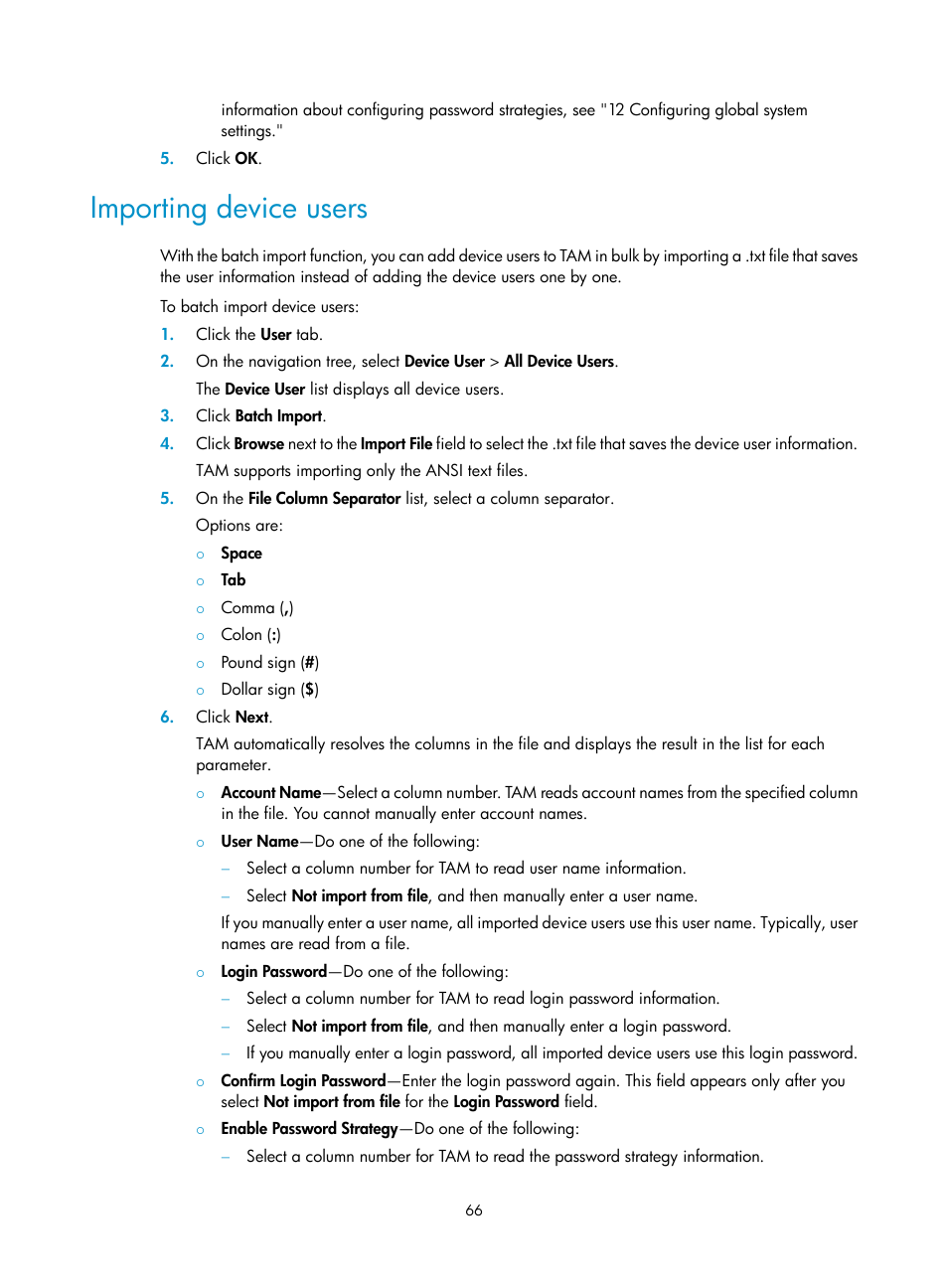 Importing device users | H3C Technologies H3C Intelligent Management Center User Manual | Page 75 / 137