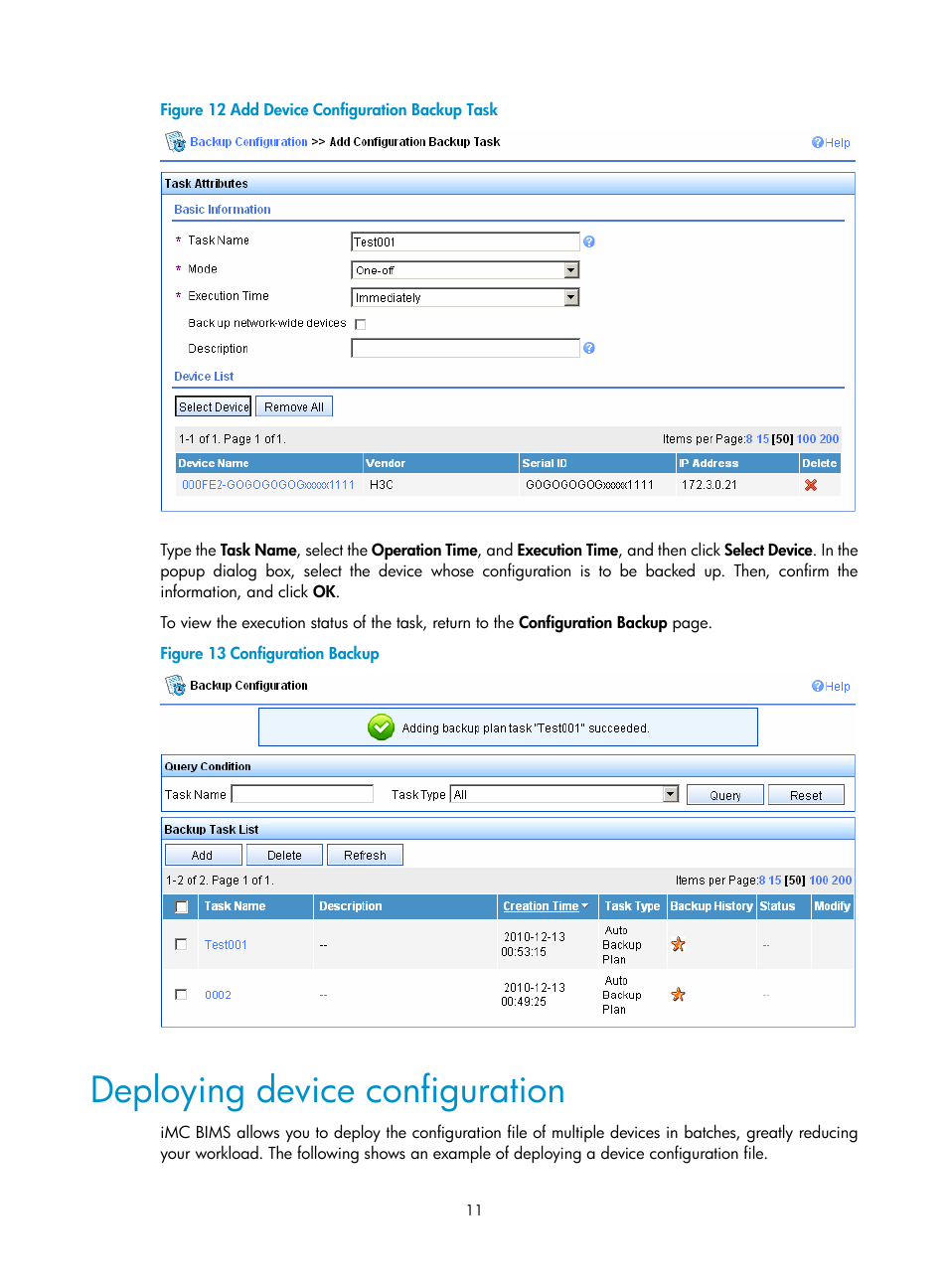 Deploying device configuration | H3C Technologies H3C Intelligent Management Center User Manual | Page 15 / 49