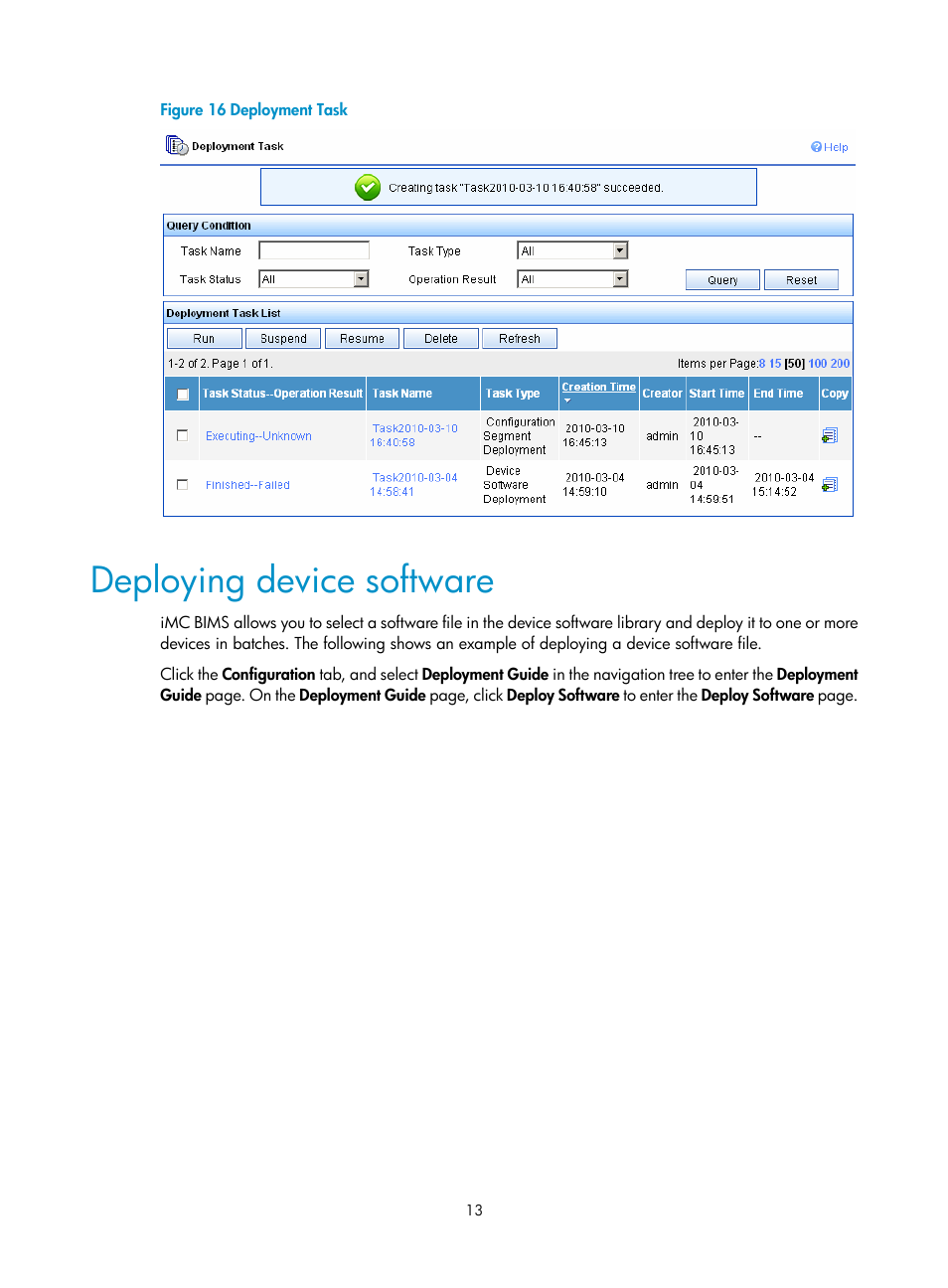 Deploying device software | H3C Technologies H3C Intelligent Management Center User Manual | Page 17 / 49