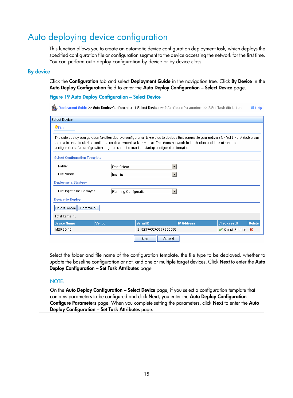 Auto deploying device configuration, By device | H3C Technologies H3C Intelligent Management Center User Manual | Page 19 / 49