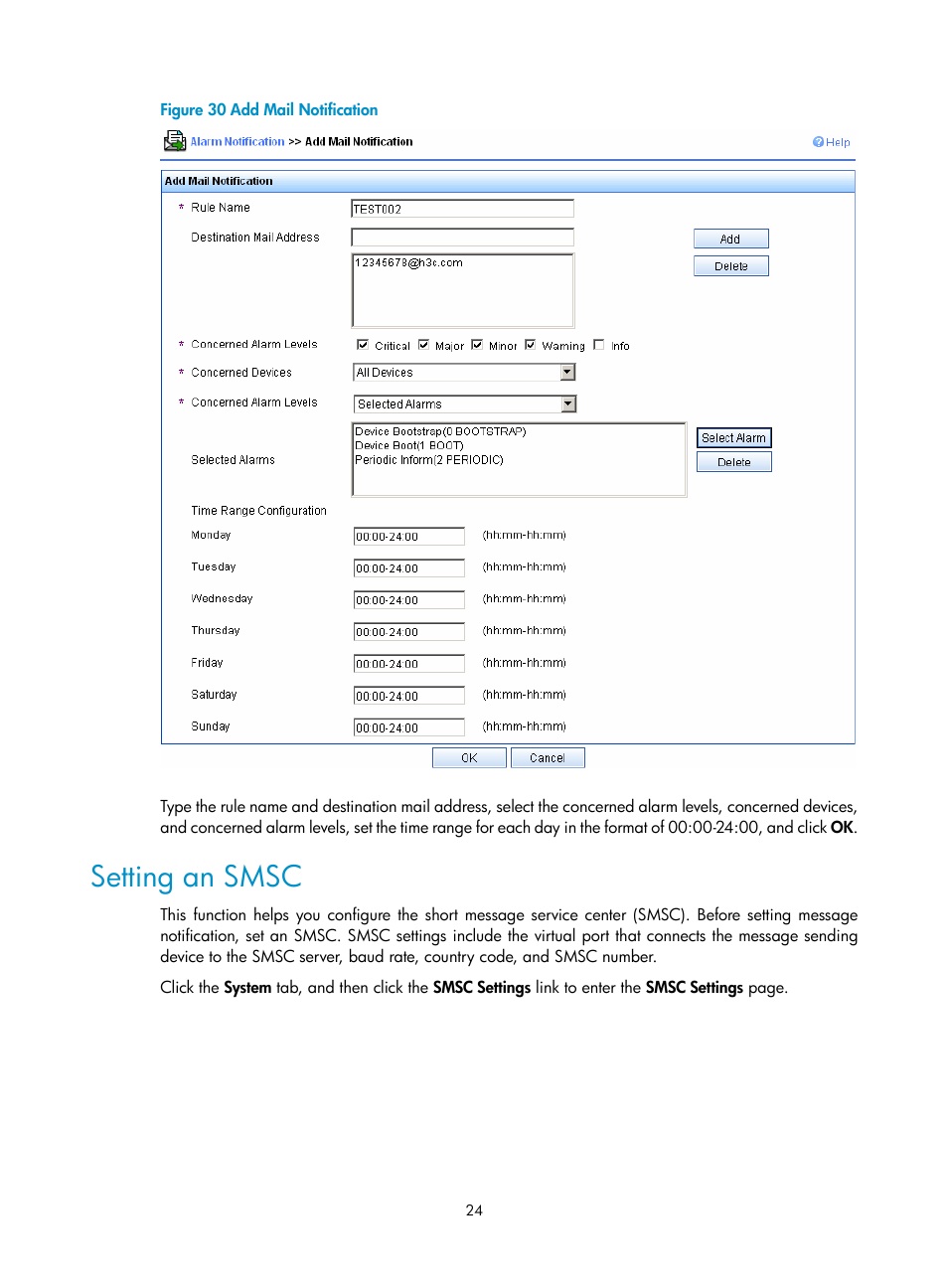 Setting an smsc | H3C Technologies H3C Intelligent Management Center User Manual | Page 28 / 49