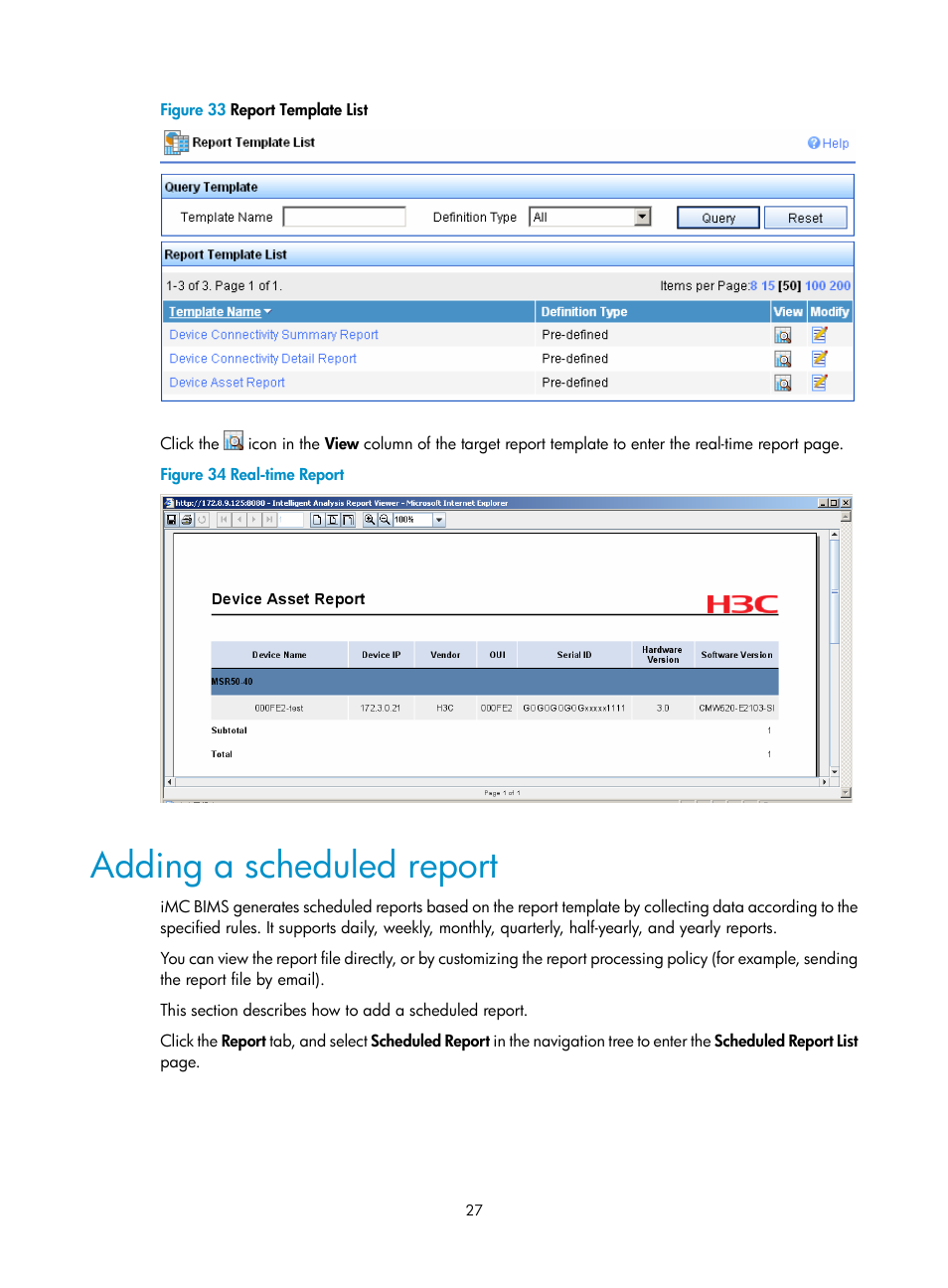 Adding a scheduled report | H3C Technologies H3C Intelligent Management Center User Manual | Page 31 / 49