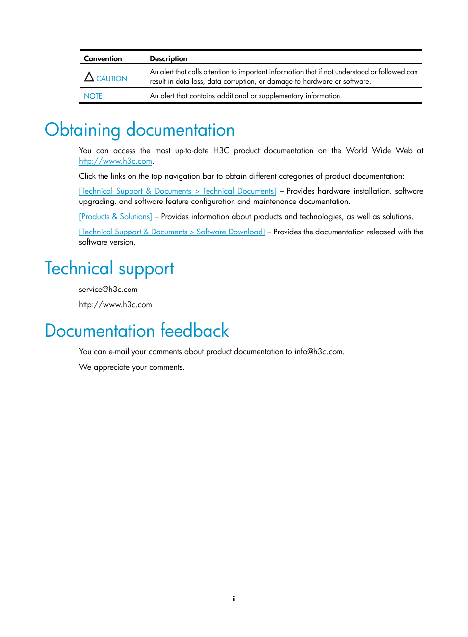 Obtaining documentation, Technical support, Documentation feedback | H3C Technologies H3C Intelligent Management Center User Manual | Page 4 / 49