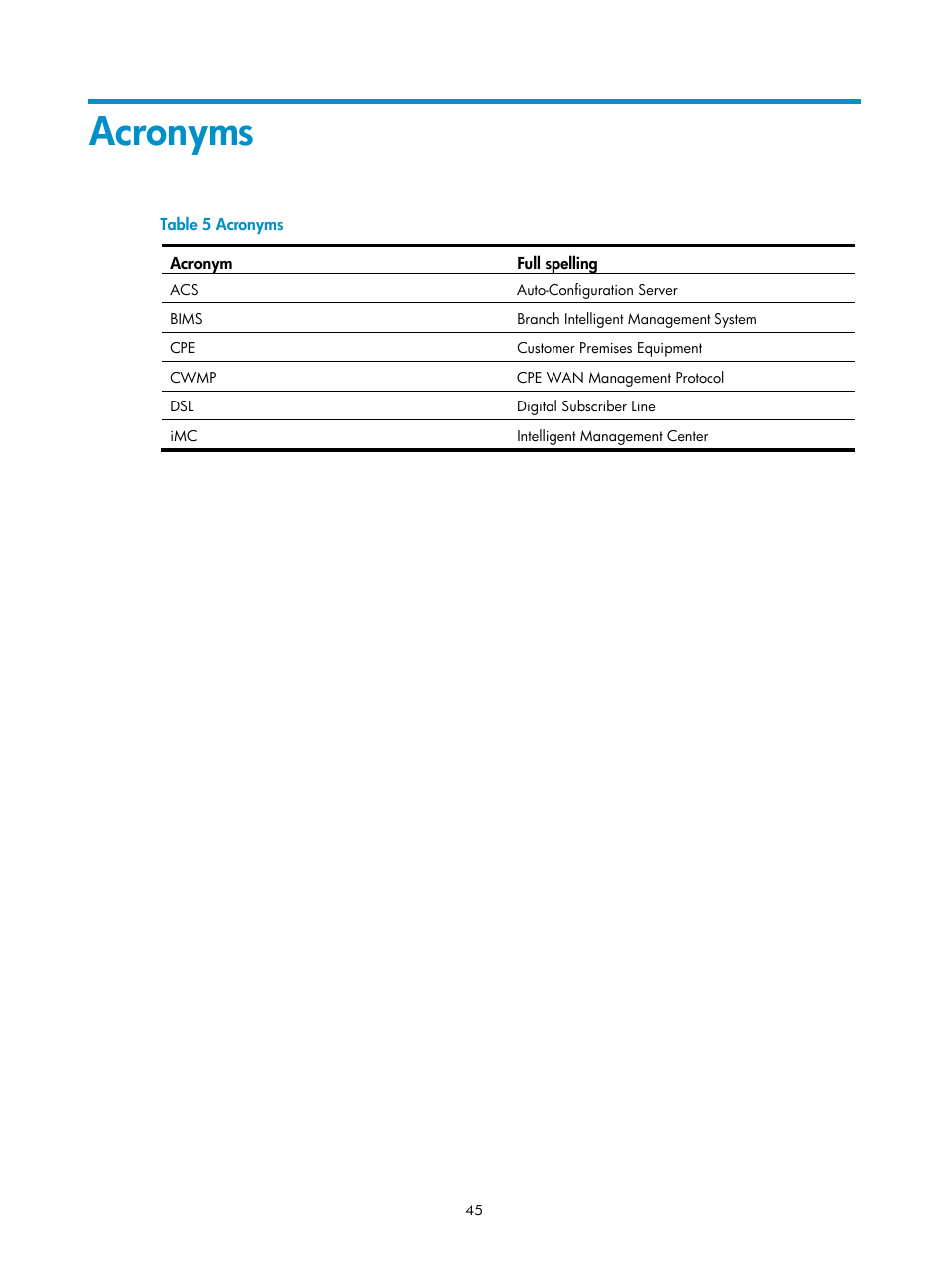 Acronyms | H3C Technologies H3C Intelligent Management Center User Manual | Page 49 / 49