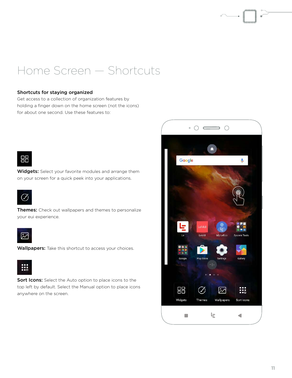 Home screen — shortcuts | LeEco Le Pro 3 User Manual | Page 11 / 50