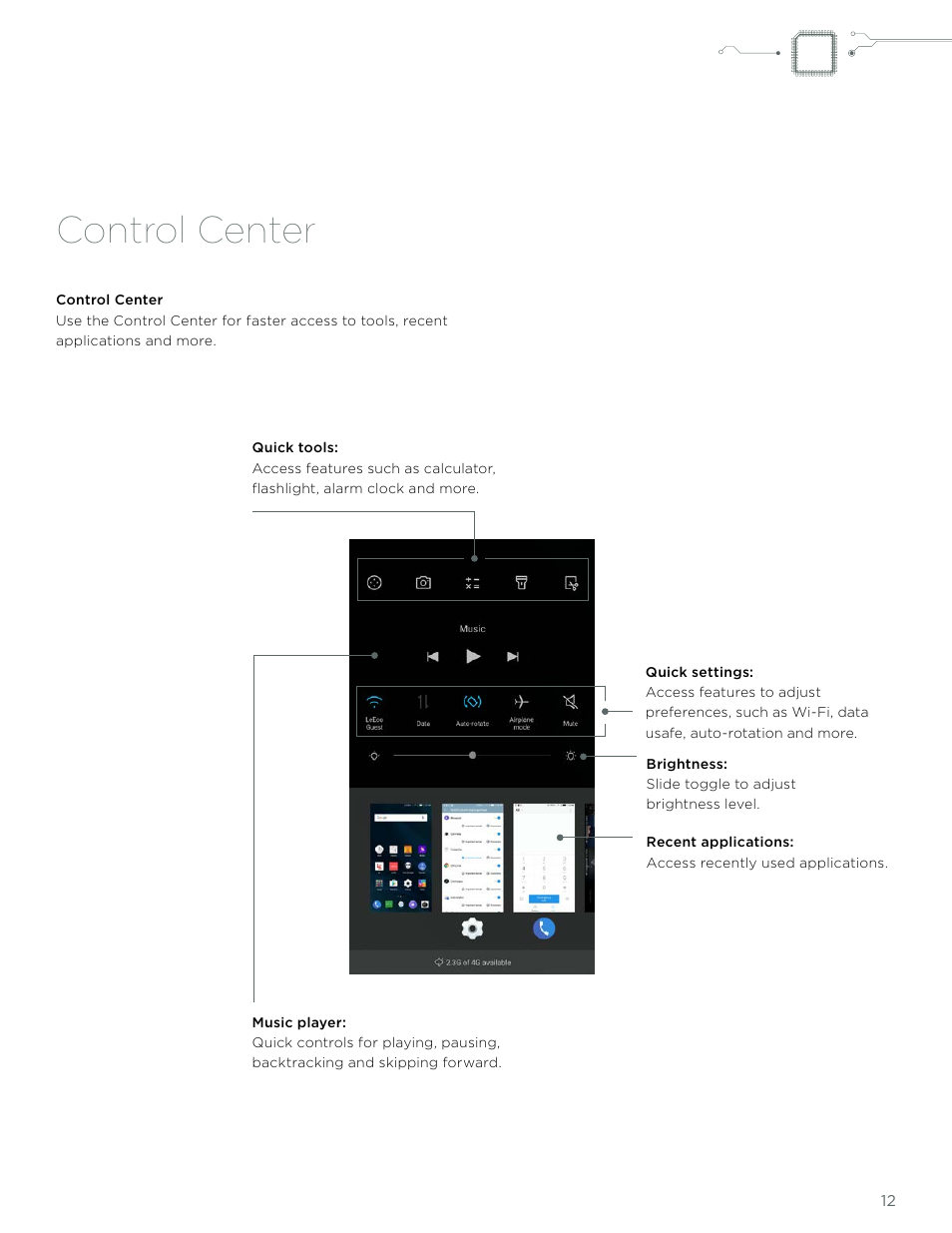 Control center | LeEco Le Pro 3 User Manual | Page 12 / 50