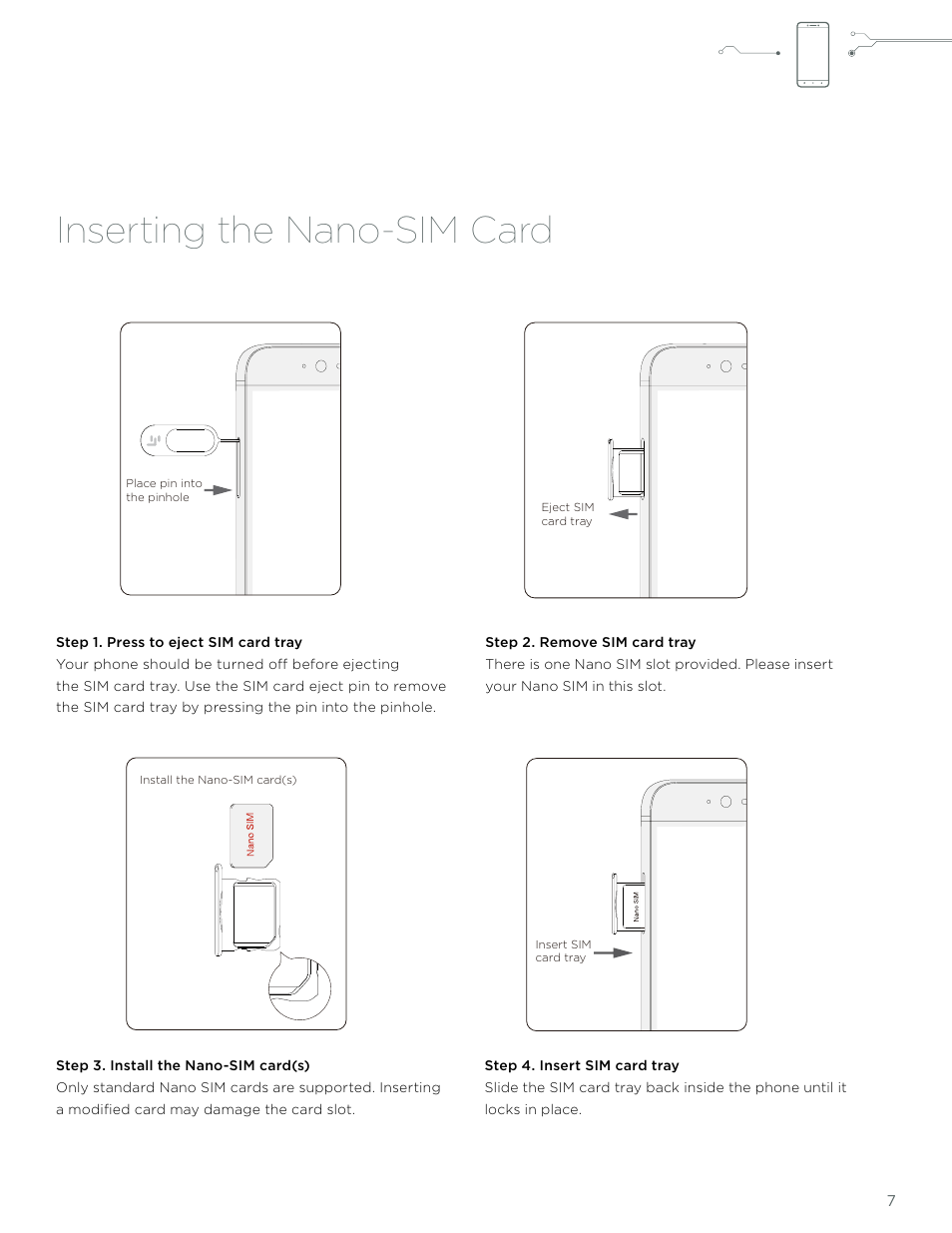 Inserting the nano-sim card | LeEco Le Pro 3 User Manual | Page 7 / 50