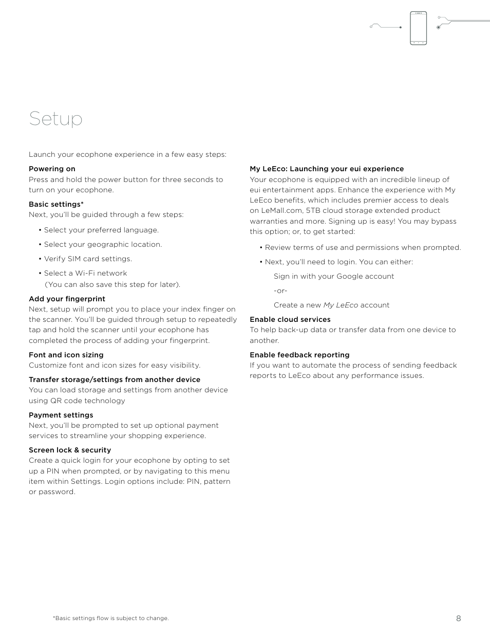 Setup | LeEco Le Pro 3 User Manual | Page 8 / 50