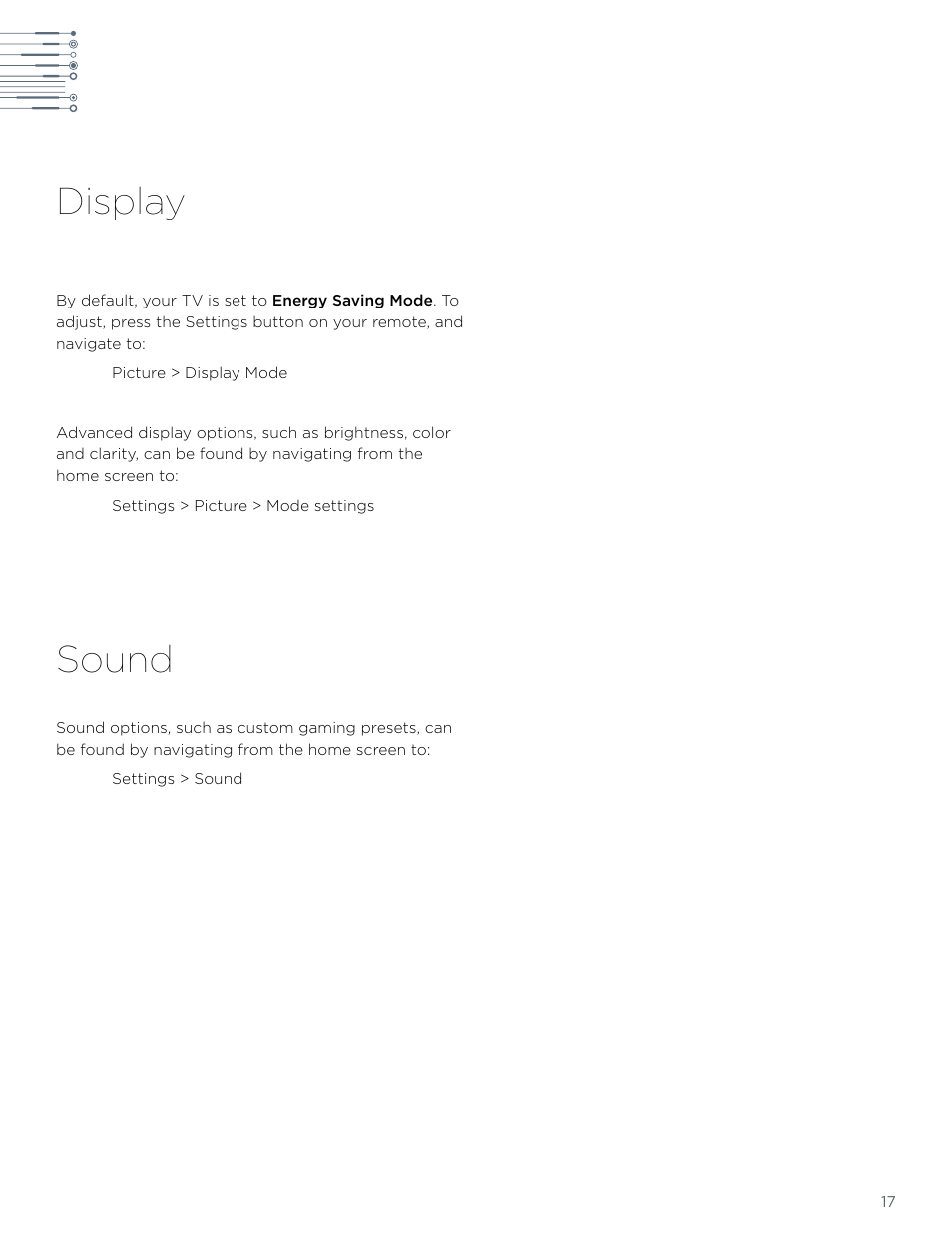 Display, Sound | LeEco Super4 X Series 4K UHD Ecotvs User Manual | Page 17 / 31