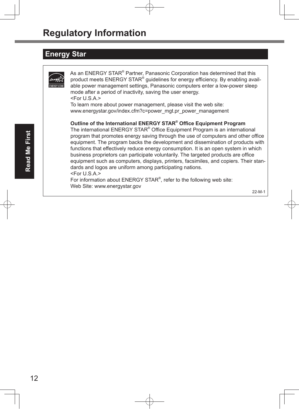 Regulatory information, Energy star | Panasonic Toughpad FZ-A2 User Manual | Page 12 / 20