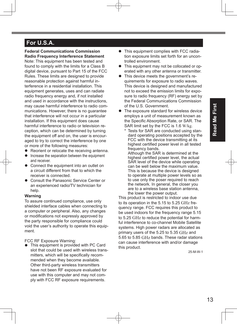 For u.s.a | Panasonic Toughpad FZ-A2 User Manual | Page 13 / 20