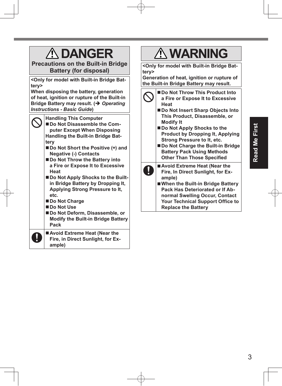 Danger, Warning | Panasonic Toughpad FZ-A2 User Manual | Page 3 / 20