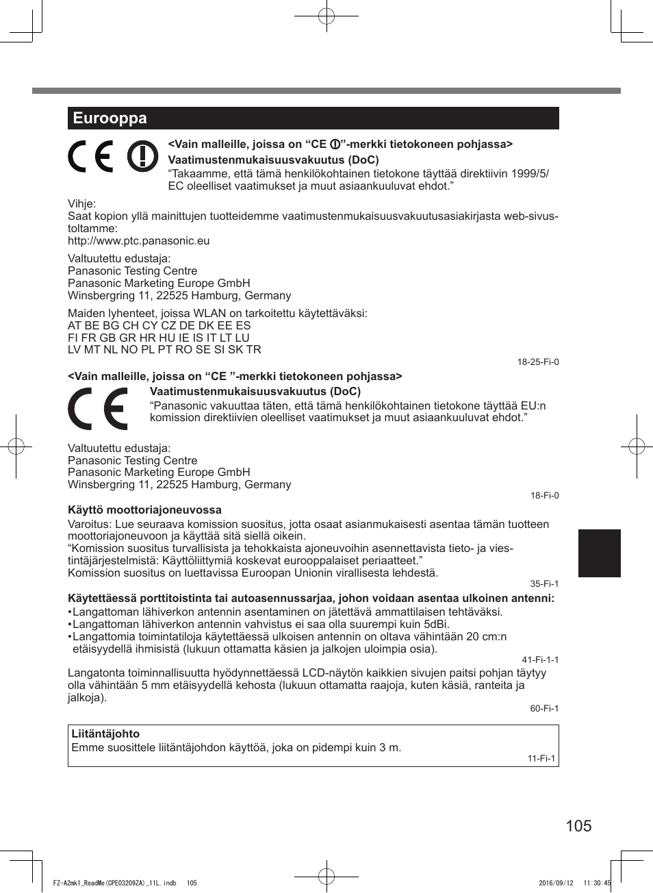 105 eurooppa | Panasonic Toughpad FZ-A2 User Manual | Page 105 / 172