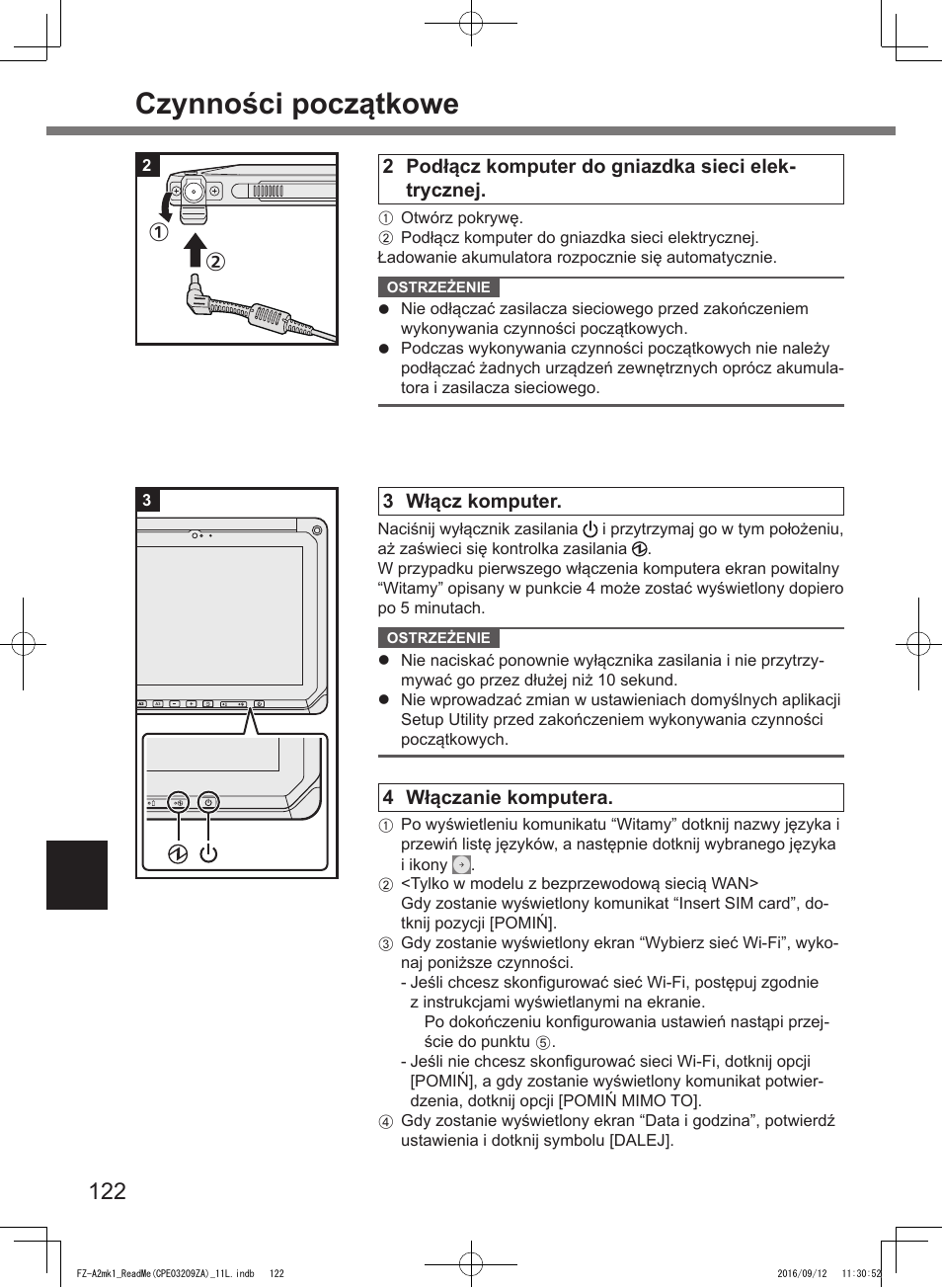 Czynności początkowe | Panasonic Toughpad FZ-A2 User Manual | Page 122 / 172