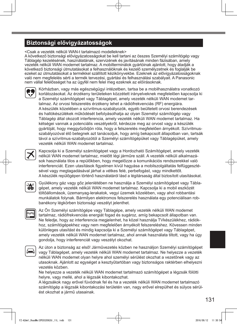 131 biztonsági elővigyázatosságok | Panasonic Toughpad FZ-A2 User Manual | Page 131 / 172