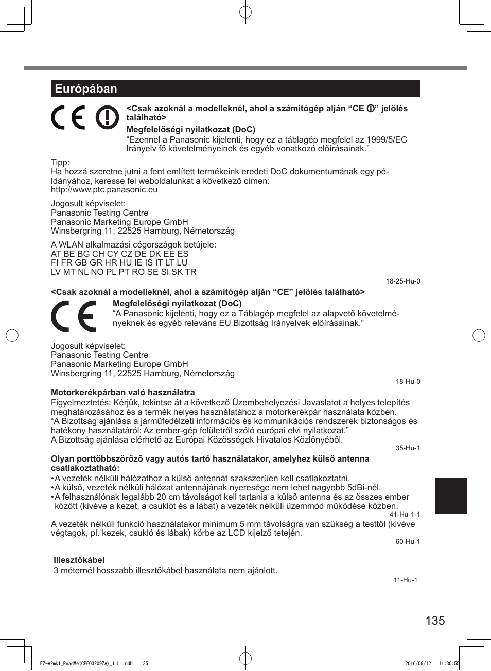 135 európában | Panasonic Toughpad FZ-A2 User Manual | Page 135 / 172