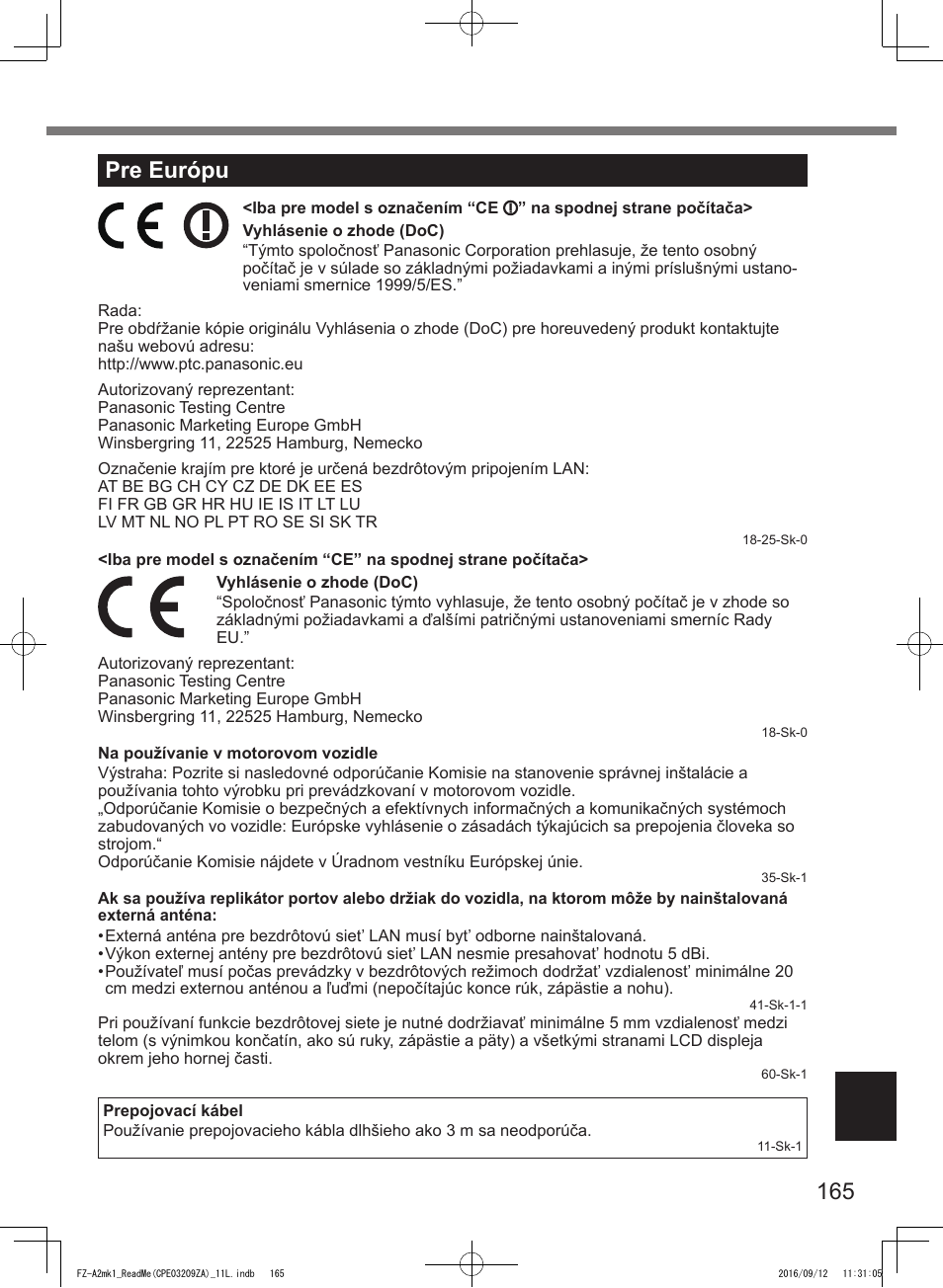 165 pre európu | Panasonic Toughpad FZ-A2 User Manual | Page 165 / 172